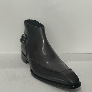 Duca ankle boot charcoal point toe Atalian leather side zipper side buckle